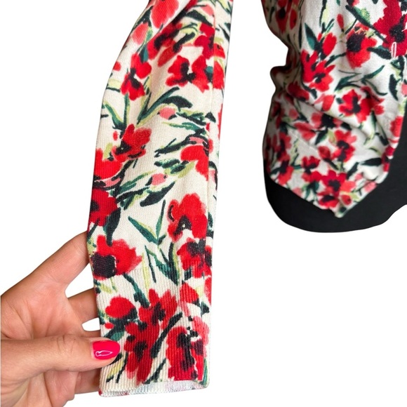Lands’ End Floral Cardigan XSP | 100% Supima Cotton | Red White Black Spring B53 - Picture 3 of 8